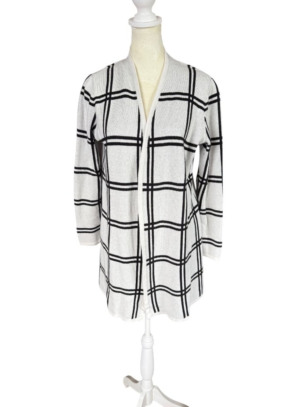 Loft Petite black and off white striped long sleeve open cardigan sweater MP